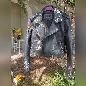 Bershka Floral Faux Leather Jacket